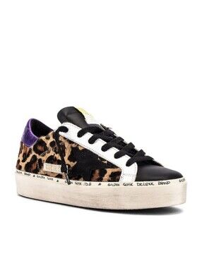 Golden Goose Hi Star RARE Leopard Deluxe Brand Sneaker Black Toe Cap Purple Heel